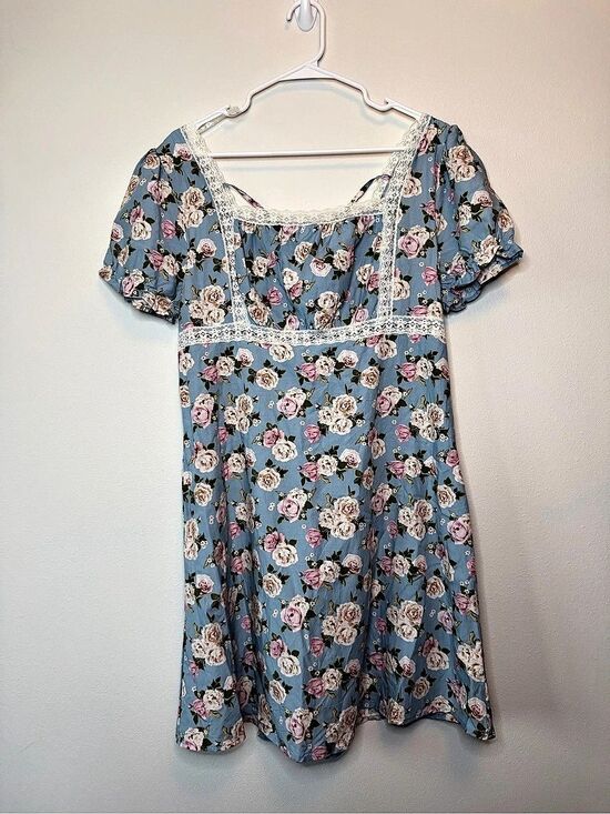 Celebrity Pink Dresses & Skirts - Celebrity Pink Sweet Floral Square-Neck Mini Dress Blue & Pink Large